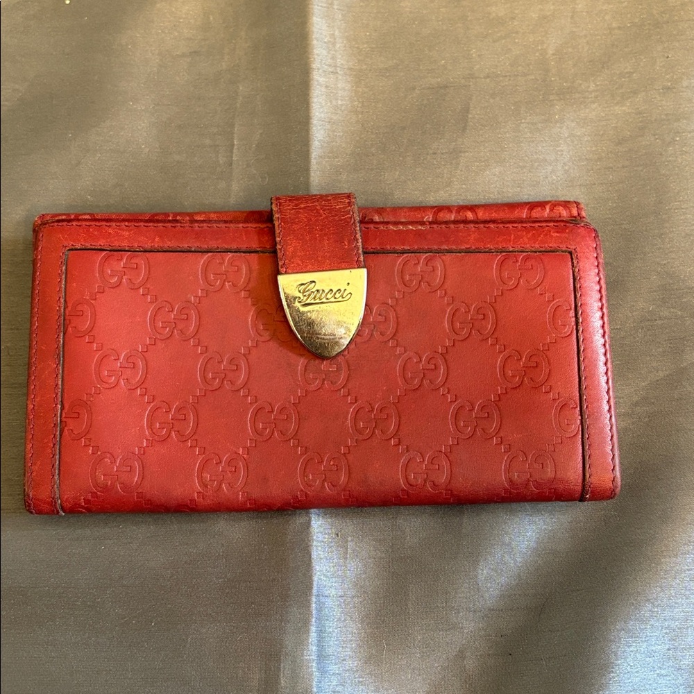 Gucci Crimson Embossed Leather Wallet
